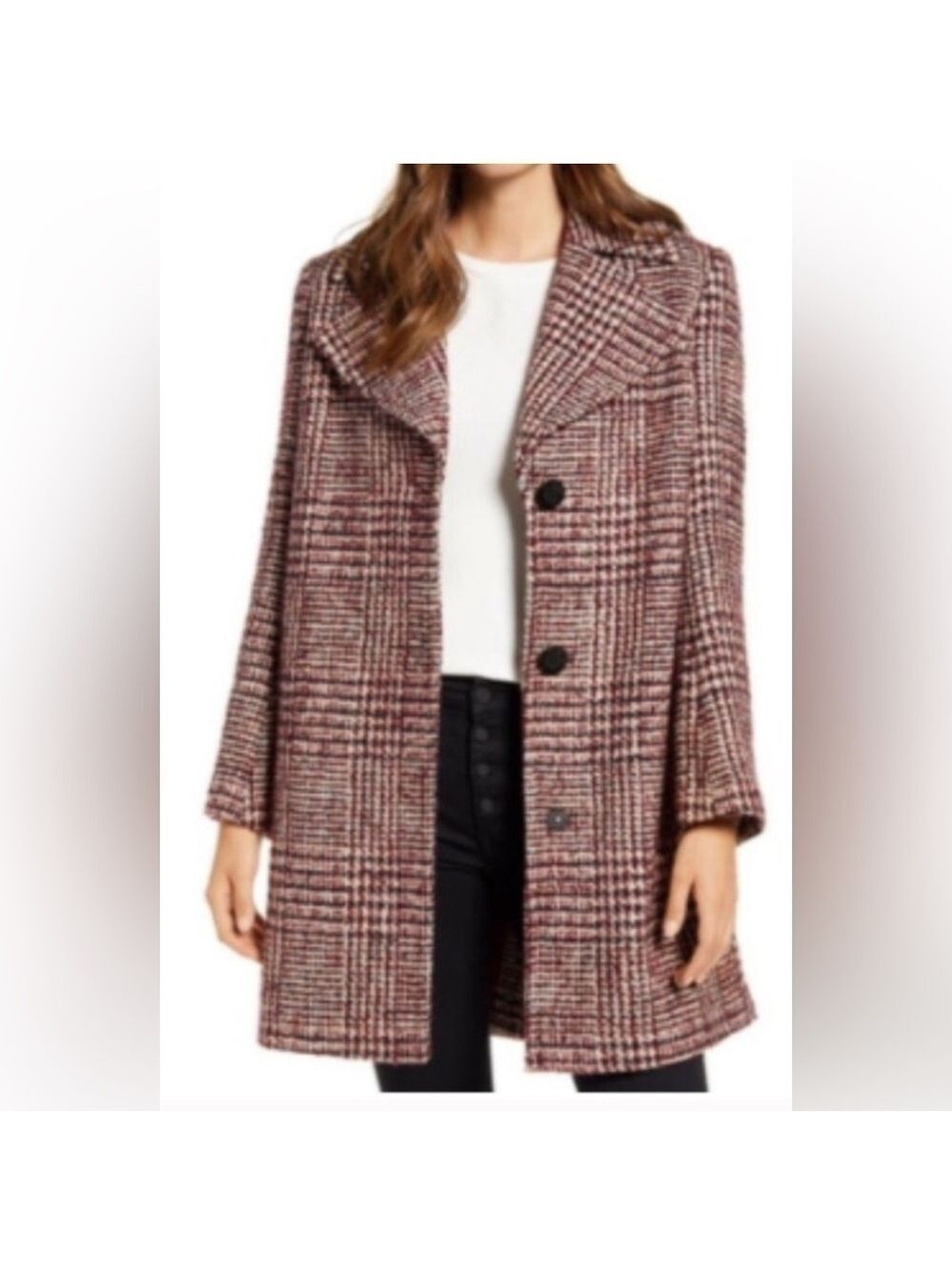 Sam Edelman red tweed knee length coat size 6 - Picture 2 of 14